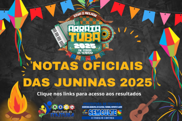 SECRETARIA DE CULTURA, ESPORTE, TURISMO E LAZER - SEMCULTE, DIVULGA AS NOTAS OFICIAIS DO ARRAIATUBA 2025.