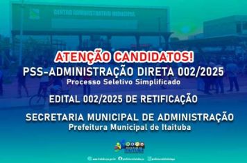 EDITAL Nº 002-2025 DA 1ª RETIFICAÇÃO AO EDITAL Nº 001-2025 DO PROCESSO SELETIVO DA ADMINISTRAÇÃO DIRETA_PMI Nº 001-2025.
