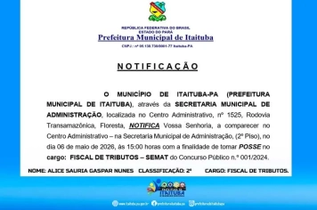 NOTIFICAÇÃO / POSSE - NOME: ALICE SAURIA GASPAR NUNES