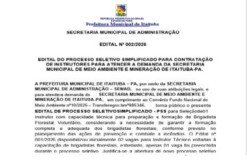 EDITAL Nº 002/2026 - INSTRUTOR SEMMA