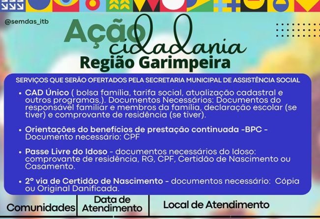 SEMDAS REALIZARÁ ATENDIMENTO NA REGIÃO GARIMPEIRA
