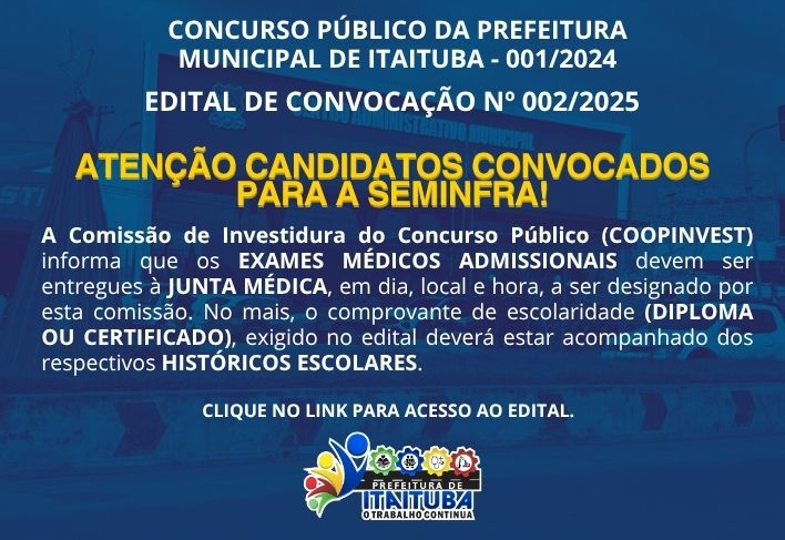 CONCURSO PÚBLICO DA PREFEITURA MUNICIPAL DE ITAITUBA - 2ª CONVOCAÇÃO