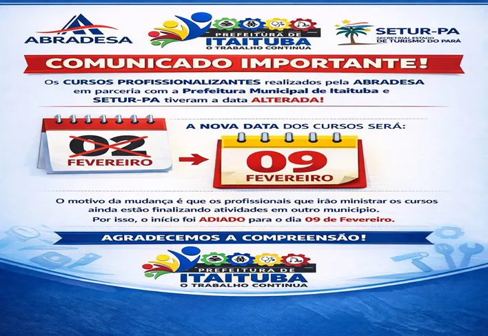 CURSOS PROFISSIONALIZANTES TEM DATA REDEFINIDA PARA INÍCIO DAS AULAS TEÓRICAS E PRÁTICAS.