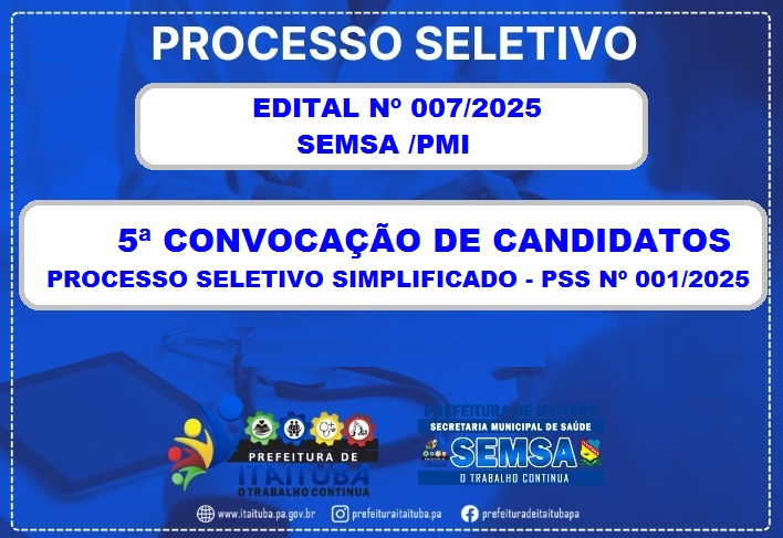 EDITAL Nº 007/2025 CONVOCAÇÃO DE CANDIDATOS COM INSCRIÇÃO HOMOLOGADA E ORDEM DE CLASSIFICAÇÃO.