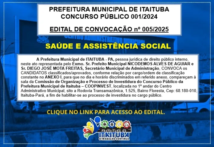 CONCURSO PÚBLICO 001/2024 - PREFEITURA MUNICIPAL DE ITAITUBA