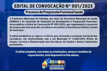 Prefeitura de Itaituba publica Edital de Convocação Nº 001/2025 - Processo de Progressão Funcional da Saúde