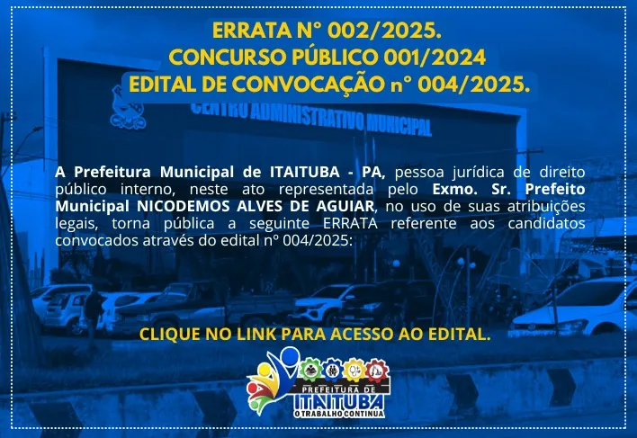ERRATA Nº 002/2025 - CONCURSO PÚBLICO nº 001/2024.